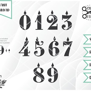 Number Candles, Birthday Candle SVG, Birthday Candle Numbers, svg png dxf pdf // Instant Download