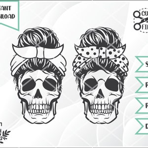 Messy Bun Skull Cut File // Halloween Cut File // svg png dxf pdf // Téléchargement instantané