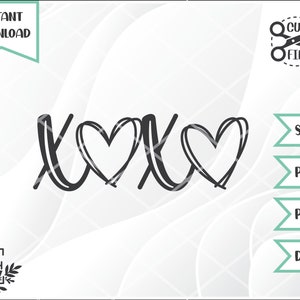 xoxo Hearts Cut File // Valentine Cut File // svg png dxf pdf // Téléchargement instantané