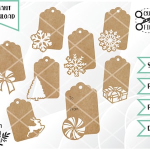 Paquet d’étiquettes cadeaux, étiquettes de Noël, étiquettes d’ornement, fichiers svg pour cricut, fichier de coupe de Noël, svg pour noël, silhouette svg Téléchargement instantané