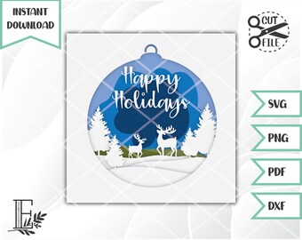Deer Shadow Box Cut File // Shadow Box // Deer Scene // Christmas Decoration // svg png dxf pdf // Instant Download