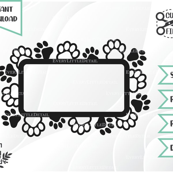 Paw Print Border, svg files for cricut, animal print cut file, silhouette svg, svg png dxf pdf, Instant Download