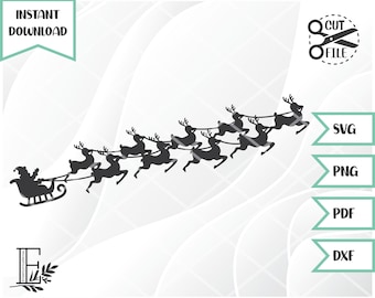 Santa Clause Flying With Sleigh, SVG, Christmas Svg, Christmas Sublimation, Christmas Shirt Svg, SVG Files For Cricut, Instant Download