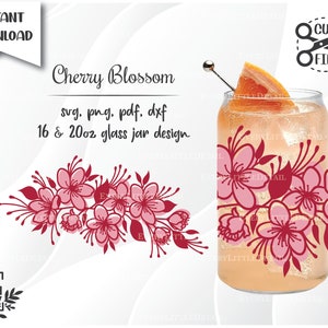 Cherry Blossom Glass Can Wrap - 16 e 20 onças, arquivos svg para cricut, vidro Libbey pode cortar arquivo, silhueta svg, download instantâneo