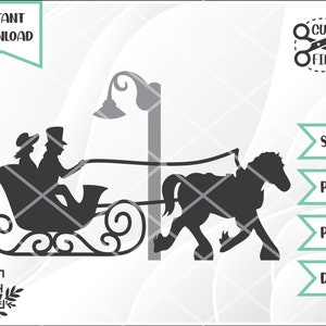 File di taglio con slitta trainata da cavalli, file SVG per cricut, file di taglio natalizio, SVG per Natale, sagoma SVG, Download istantaneo