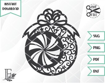 Peppermint Swirl Ornament, svg files for cricut, christmas cut file, svg for christmas, silhouette svg, Instant Download