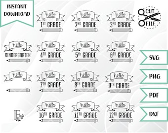 K-12 Grade Cut File // School Cut File // svg png dxf pdf // Instant Download