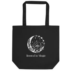 Witchy Floral Moon Tote Bag: Gothic Botanical Shopper, Organic Cotton