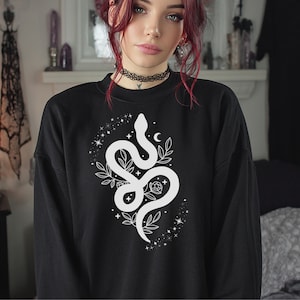 Mystical Snake Sweatshirt: Celestial Serpent, Moon & Stars - Gildan 18000