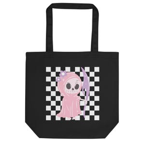 Cute Grim Reaper Tote Bag | Halloween Trick or Treat Bag | Goth Witch Tote | Spooky Aesthetic Shoulder Bag