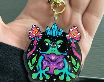 Trippy tree frog acrylic keychain