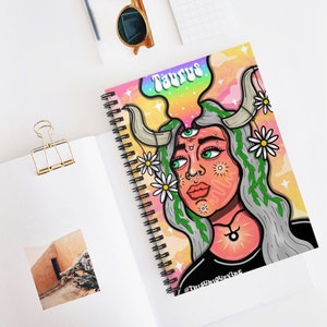 Taurus notebook Spiraal notebooks | Leuke, esthetische dagboek, dierenriem notebook, cadeau voor Stier, Stier notebook afbeelding 5