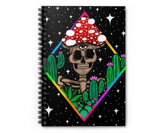 Desert mushroom skully Spiral Notebook, skull notebook, trippy notebook, mushroom notebook, trippy stationery, mushroom stationery,