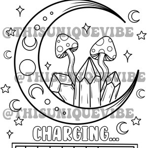 Charging my crystals coloring page (printable) adult coloring page, coloring book, trippy coloring page, trippy art, witchy coloring page