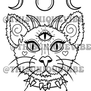 Luna choker kitty coloring page (printable), adult coloring page, coloring book, trippy coloring page, trippy art, hippie coloring page