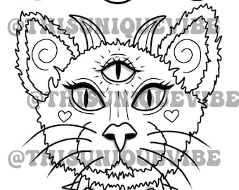 Luna choker kitty coloring page (printable), adult coloring page, coloring book, trippy coloring page, trippy art, hippie coloring page