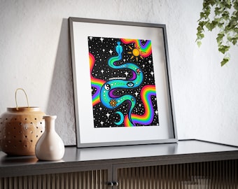 Trippy snake print | trippy prints, trippy art, trippy wall art, hippie decor, trippy decor, groovy, psychedelic wall art