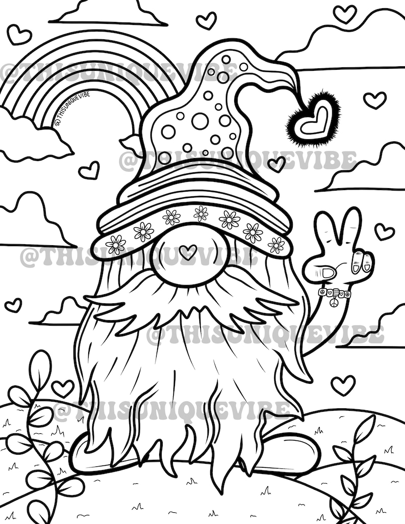 Hippie Gnome Coloring Page printable Adult Coloring Page - Etsy Canada