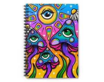 Connected Spiral Notebook, mushroom notebook, mushroom stationery, trippy stationery, trippy notebook, hippie notebook