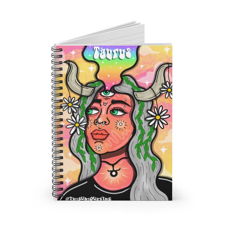 Taurus notebook Spiraal notebooks | Leuke, esthetische dagboek, dierenriem notebook, cadeau voor Stier, Stier notebook afbeelding 2