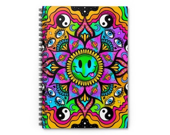 Hippie mandala Spiral Notebook, hippie notebook, trippy notebook, trippy stationery, hippie stationery, hippie art