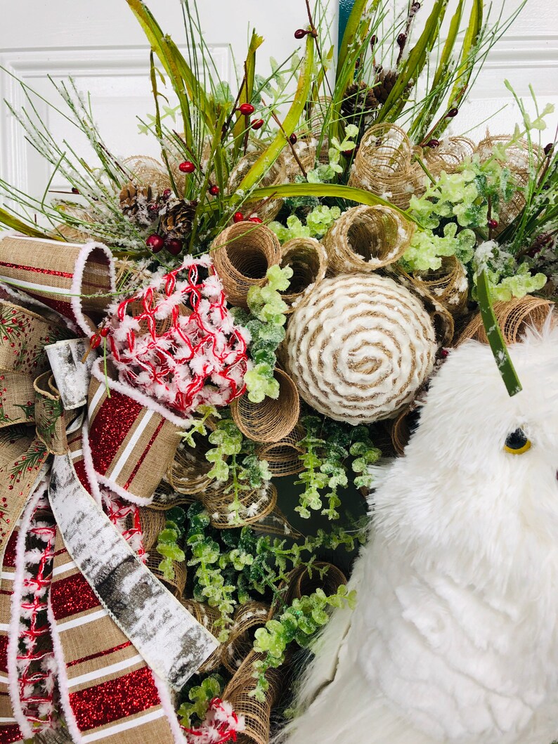 Owl wreath Christmas Snow Owl Decor Country Owl Front Door Wreath Christmas Wreath,Rustic Decor Christmas decor Farmhouse White Owl