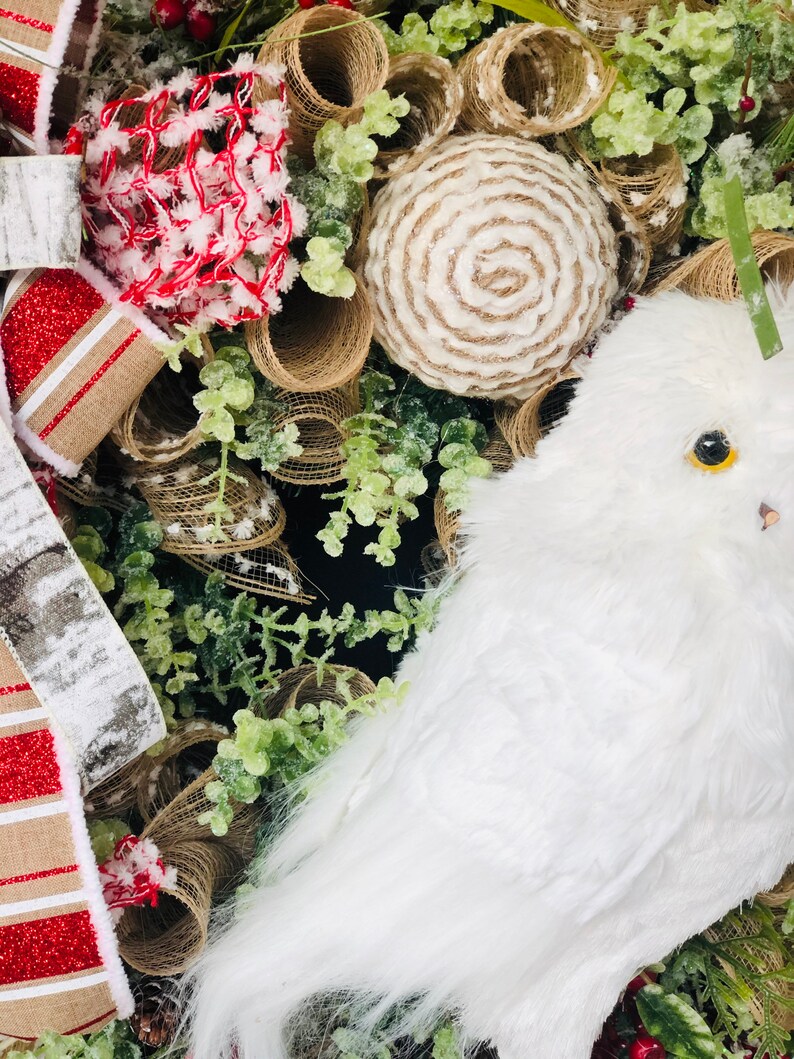 Owl wreath Christmas Snow Owl Decor Country Owl Front Door Wreath Christmas Wreath,Rustic Decor Christmas decor Farmhouse White Owl
