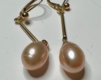 Orecchini Pendenti A Leva In Oro 14kt Con Vere Perle Bianche Dei Mari Del Sud - Naturali E Vintage - Foto 3