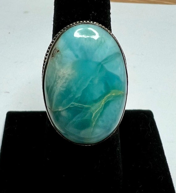 Ornate Sterling Silver Larimar Ring: Aqua Caribbe… - image 3