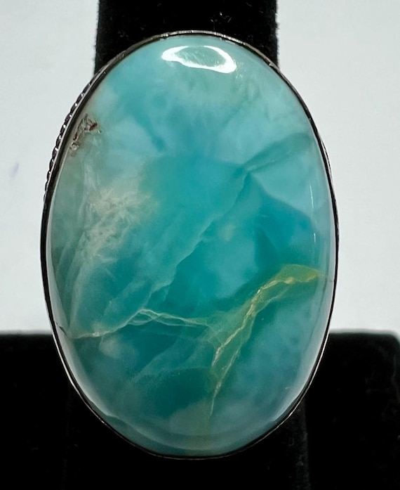 Ornate Sterling Silver Larimar Ring: Aqua Caribbe… - image 2