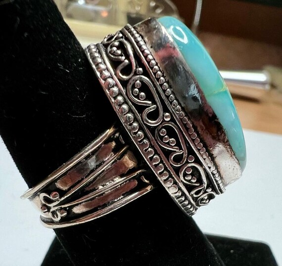 Ornate Sterling Silver Larimar Ring: Aqua Caribbe… - image 6