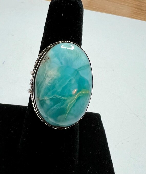 Ornate Sterling Silver Larimar Ring: Aqua Caribbe… - image 5