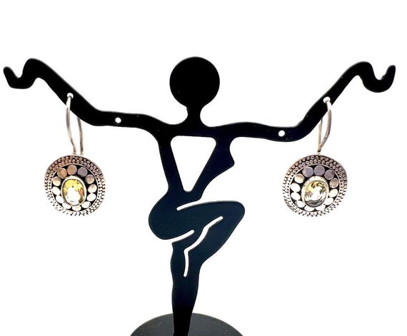 CITRINE DISK EARRINGS.  Solid Silver.  Native Ame… - image 1