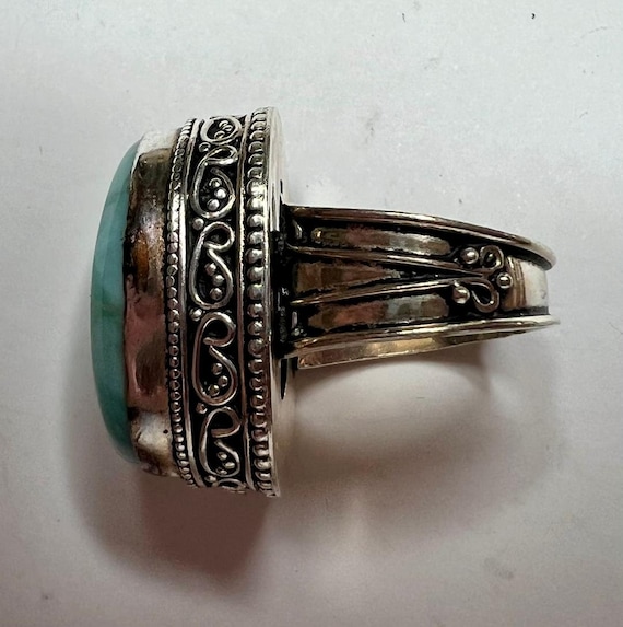Ornate Sterling Silver Larimar Ring: Aqua Caribbe… - image 4