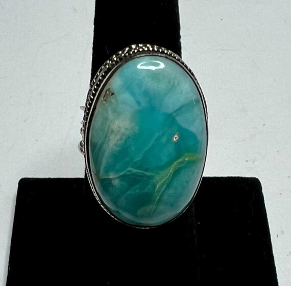 Ornate Sterling Silver Larimar Ring: Aqua Caribbe… - image 1