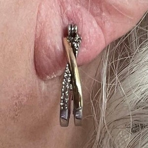 18K TWO-TONE Hoop Earrings With Diamond Accents.