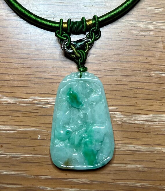 IMPERIAL GREEN Jadeite Jade Pendant on Silk Cord. Beautifully Carved Flowers on Both Sides. August Birthstone. Etsy