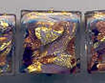 Amethyst Murano Glass, Venetian Beads 17x17mm "Bombata" Domed Squares, Loose Beads, with 24 Kt. Gold Foil, Aventurina & Crystal Clear Glass