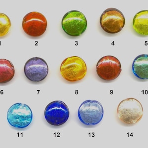Murano Glass Lentil Beads, 24K Gold & Silver Foil, Venetian Disc, 15mm (Minimum 4)