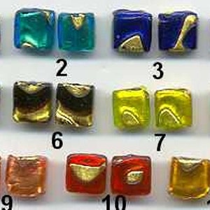 Murano Glass, Venetian Beads, 12-14mm , Small Exposed Gold Squares, 24 Karat Gold Foil, Handmade in Venice, Italy