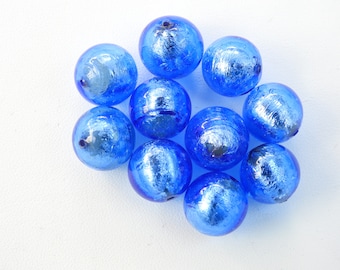 Bluino Murano Glass Beads with Silver Foil, Lampworked Venetian Beads (12mm, Set of 4)