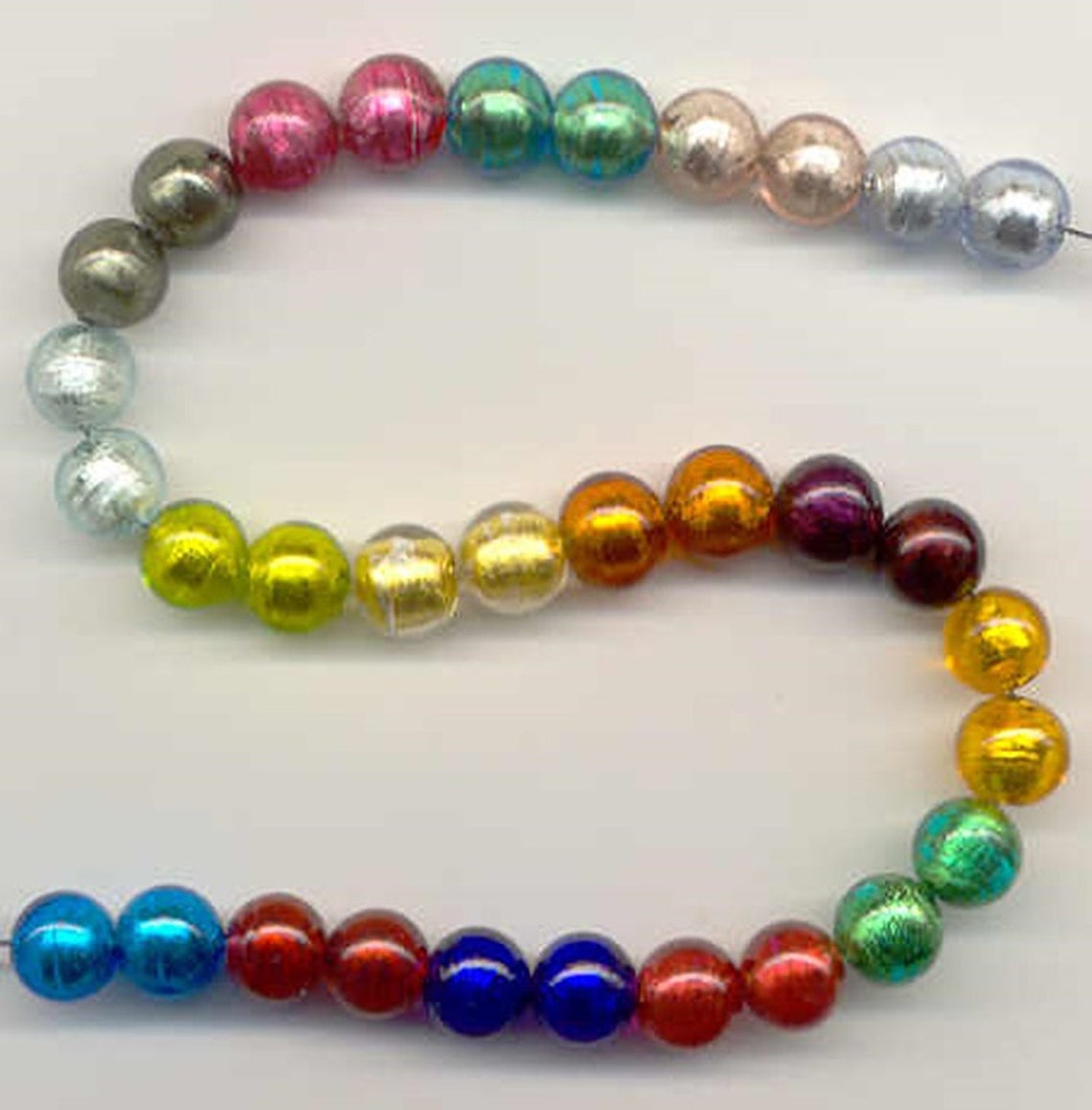 Murano Glass 12mm Beads, Round With Foil 24 Karat Gold Foil or
