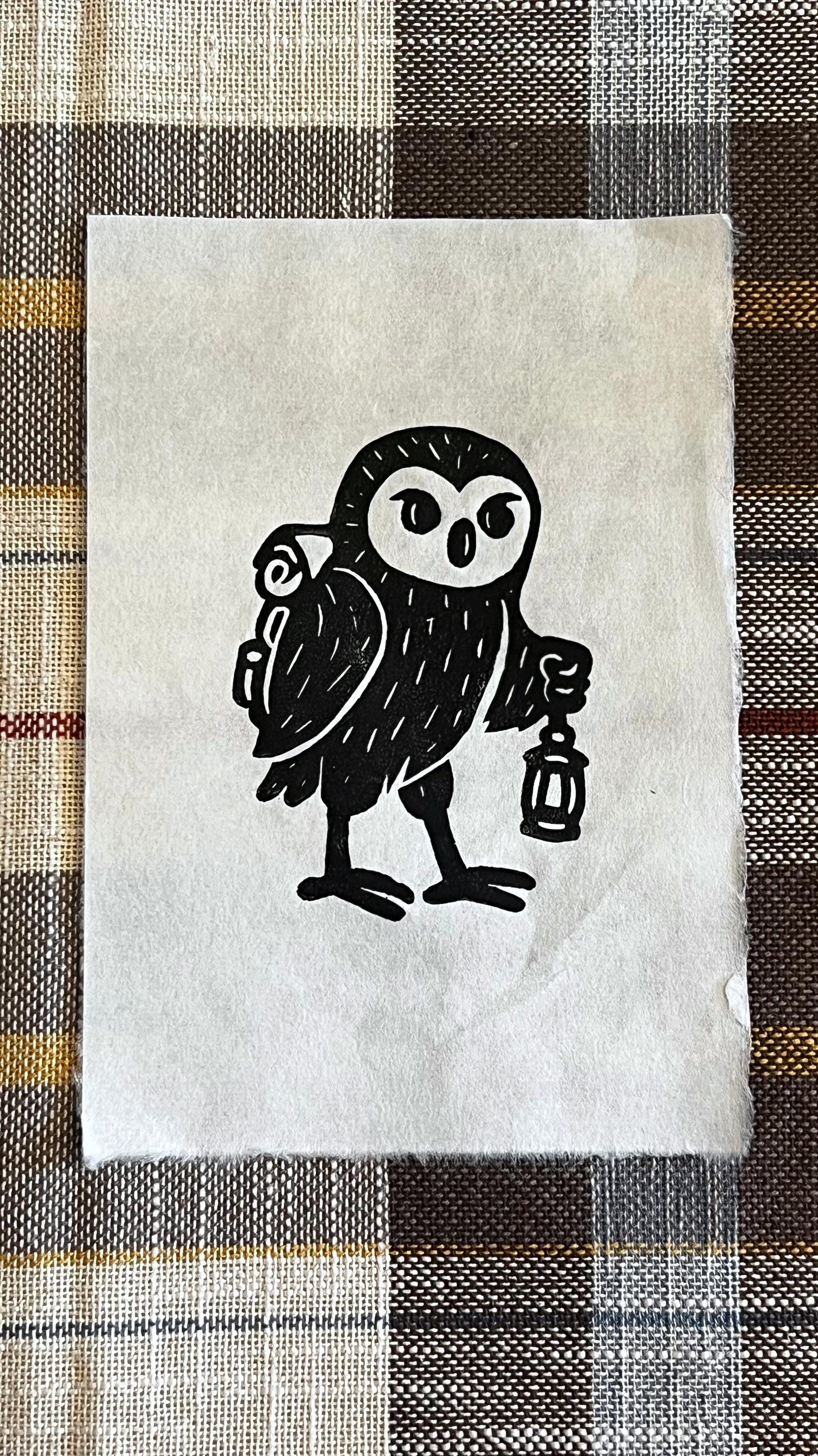Owl See You Later 5x7" - Whimsical Owl Linocut Print
