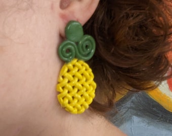 Fimo Ohrringe, Ananas Ohrringe, Statement Ohrringe, leichte Ohrringe