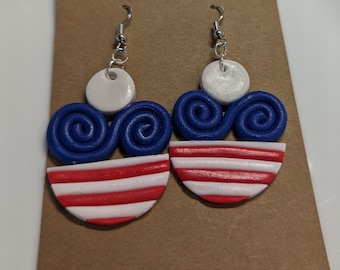 Handgemachte 4th of Juli Statement Ohrringe aus Polymer Clay