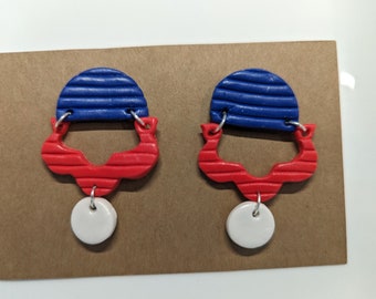Handgemacht, Polymer Ton, 4th of Juli, Ohrstecker, Statement Ohrringe