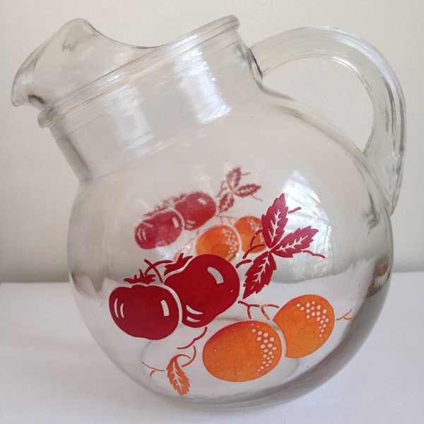 Vintage mid-century modern MCM ball Pitcher Tomato juice or Orange Juice Clear Glass with ice lip, Mimosas, perfect excellent condition