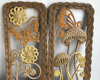 Vintage 1970's Burwood Butterfly and Mushrooms Wall Hangings.