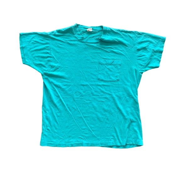 Vintage 1980s Sea Green Pocket Blank T-shirt size… - image 1