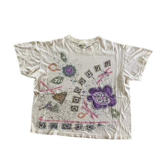 Vintage 1990s White Floral Printed T-shirt size O… - image 1